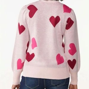 Cato Pink Red Heart Button Front Long Sleeve Cardigan XL